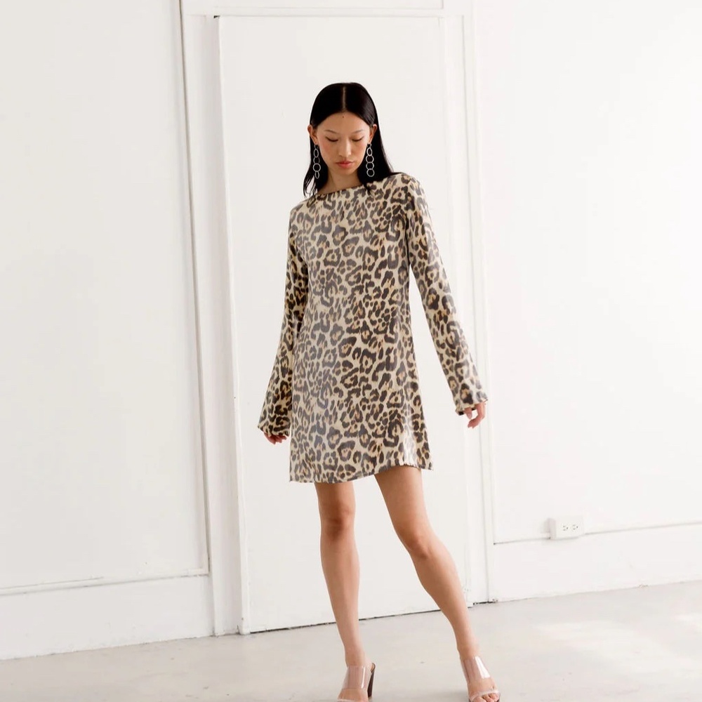 A Bronze Age Monroe Dress | Leopard Gloss Satin Bias-Cut Mini - Picture 2 of 9